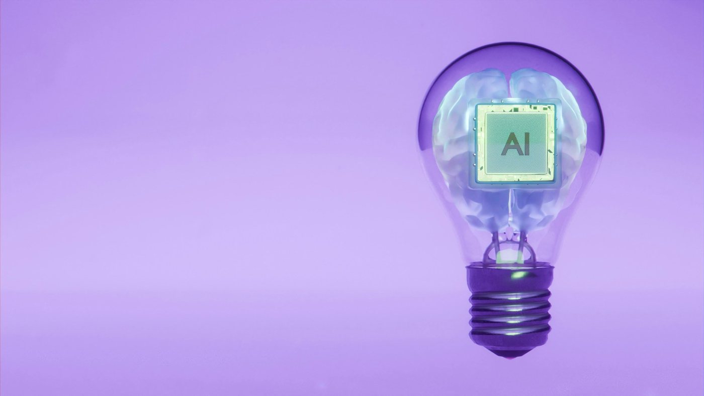 AI brain inside a lightbulb illustrating practical AI governance controls and ideas.