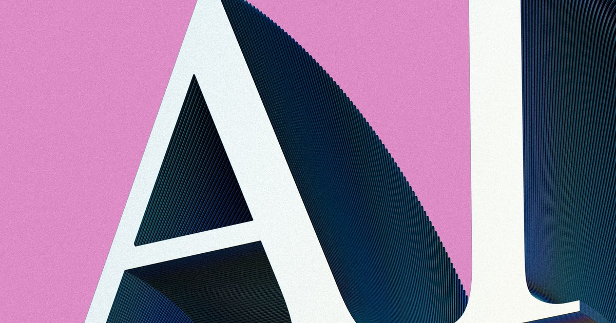 Large sculptural letters AI against a pink background representing artificial intelligence risk.